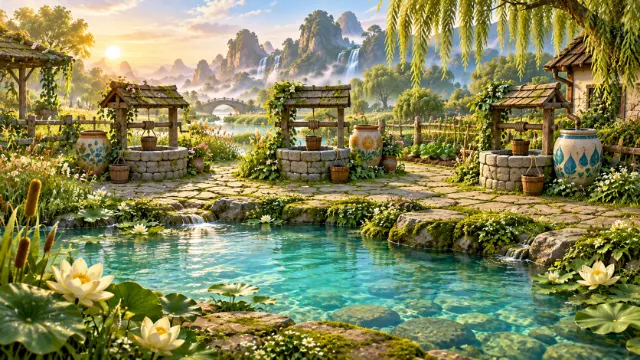 A future to find: three stone wells beside a clear green river